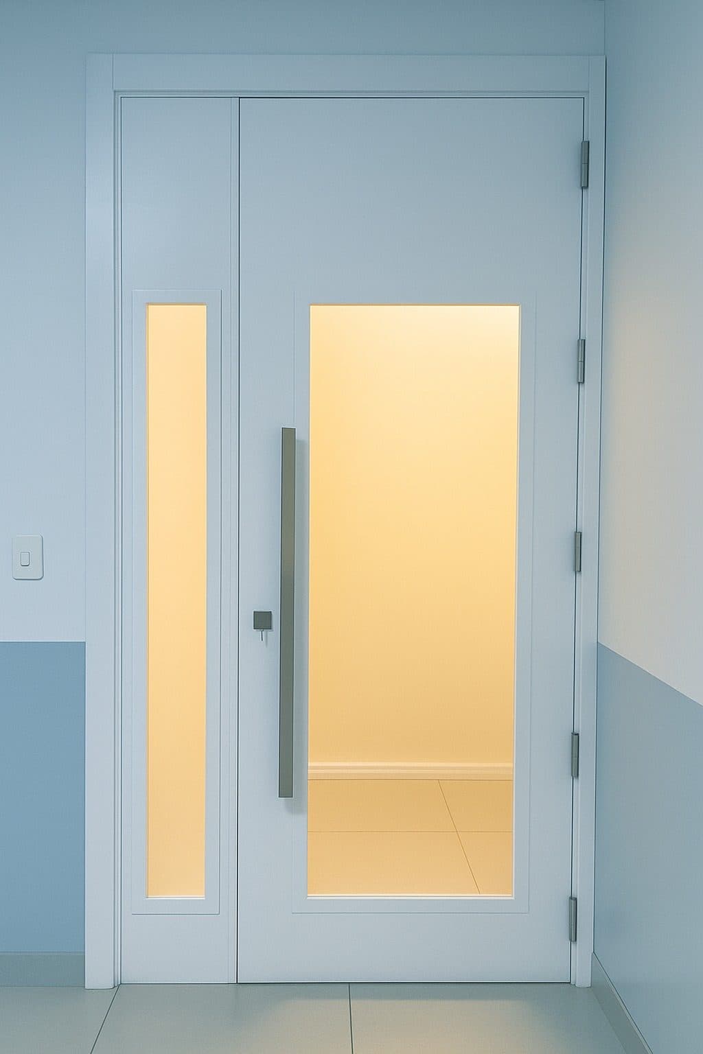 Porta de entrada de clínica com visores